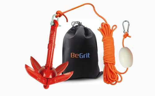 BeGrit Kayak Anchor 1.5lb Small Boat Anchor Folding Marine Anchor for Fishing,Kayak,Paddle Board,Canoe,Jet Ski, with 32.8 ft Anchor Tow Rope Carrying Bag (Red) - Image 1