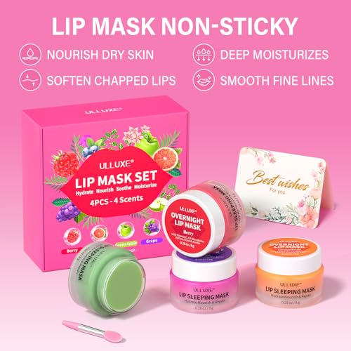 ulluxe Lip Mask Set, Lip Care Gifts for Teen Girls & Women, Overnight Lip Mask Hydrating & Nourishing, Lip Sleeping Mask Moisturizing Lip Balm Smooth Dry, Flaky Lips, Lip Treatment for Women - Image 5
