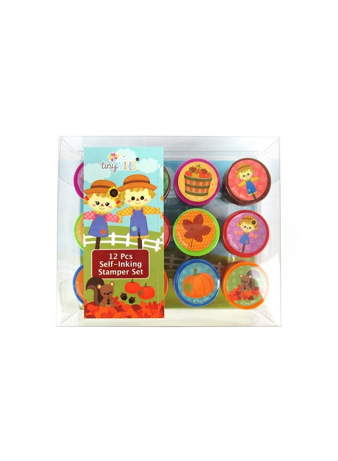 TINYMILLS TINYMILLS 12 Pcs Fall Harvest Thanksgiving Stamp Kit for Kids - Thanksgiving Pumpkin Autumn Self Inking Stamps Gift Party Favors - Image 2
