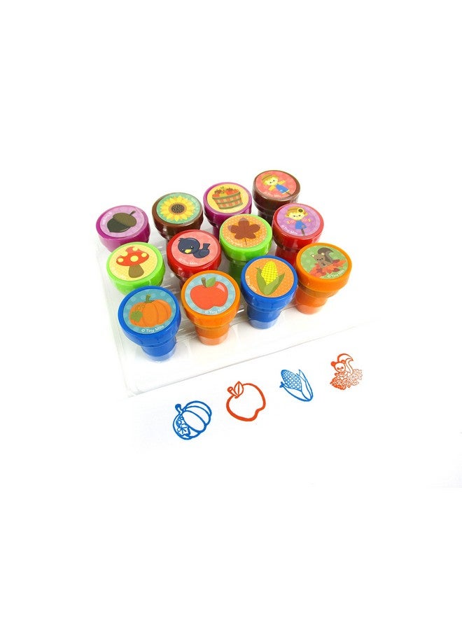 TINYMILLS TINYMILLS 12 Pcs Fall Harvest Thanksgiving Stamp Kit for Kids - Thanksgiving Pumpkin Autumn Self Inking Stamps Gift Party Favors - Image 1