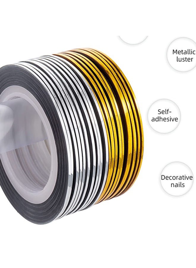 Vonrui 20 Pcs Glitter Gold Silver Nail Art Stripping Tape Line Shiny Matte Nail Art Decoration Strips Self Adhesive Decals Strips DIY Nail 3D Tips Manicure Tools Rolls (1mm) - Image 2