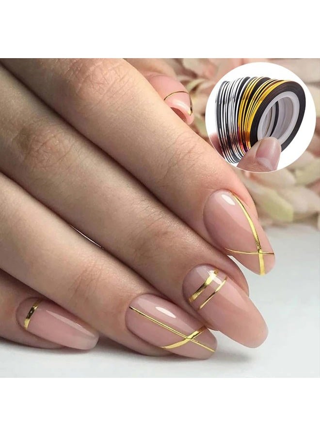 Vonrui 20 Pcs Glitter Gold Silver Nail Art Stripping Tape Line Shiny Matte Nail Art Decoration Strips Self Adhesive Decals Strips DIY Nail 3D Tips Manicure Tools Rolls (1mm) - Image 1