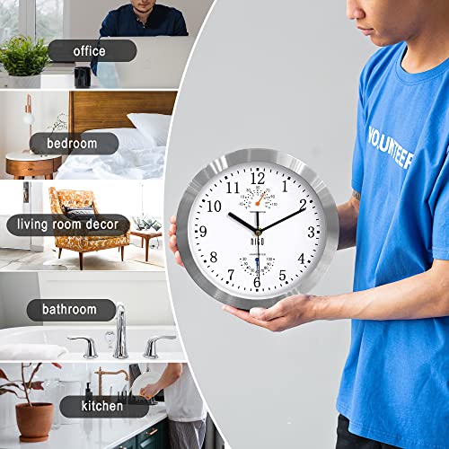 HITO 10 Inch Silent Wall Clock Battery Operated Non Ticking Glass Cover Silver Aluminum Frame, for Kitchen, Bedroom, Home Office, Living Room Decor (White) - Image 5