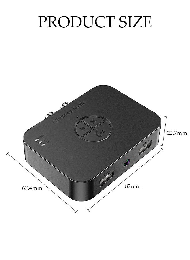 DUNISO Bluetooth Receiver,Bluetooth 5.4 Car Adapter,Audio Receiver,Support Wireless/USB/Hands Free Calling ,Plug And Play，Can Connect Two Mobile Phones Simultaneously，Apply To Mobile，Pad，TV，Audio，Headset，Speaker,82*67.4*22.7mm  - Image 2