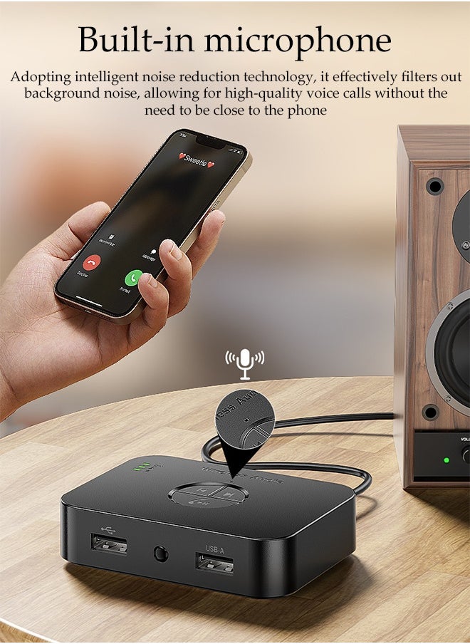 Bluetooth Receiver,Bluetooth 5.4 Car Adapter,Audio Receiver,Support Wireless/USB/Hands Free Calling ,Plug And Play，Can Connect Two Mobile Phones Simultaneously，Apply To Mobile，Pad，TV，Audio，Headset，Speaker,82*67.4*22.7mm