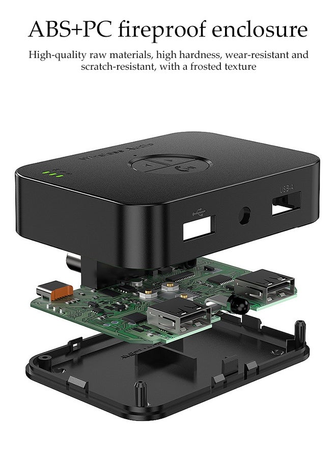 Bluetooth Receiver,Bluetooth 5.4 Car Adapter,Audio Receiver,Support Wireless/USB/Hands Free Calling ,Plug And Play，Can Connect Two Mobile Phones Simultaneously，Apply To Mobile，Pad，TV，Audio，Headset，Speaker,82*67.4*22.7mm