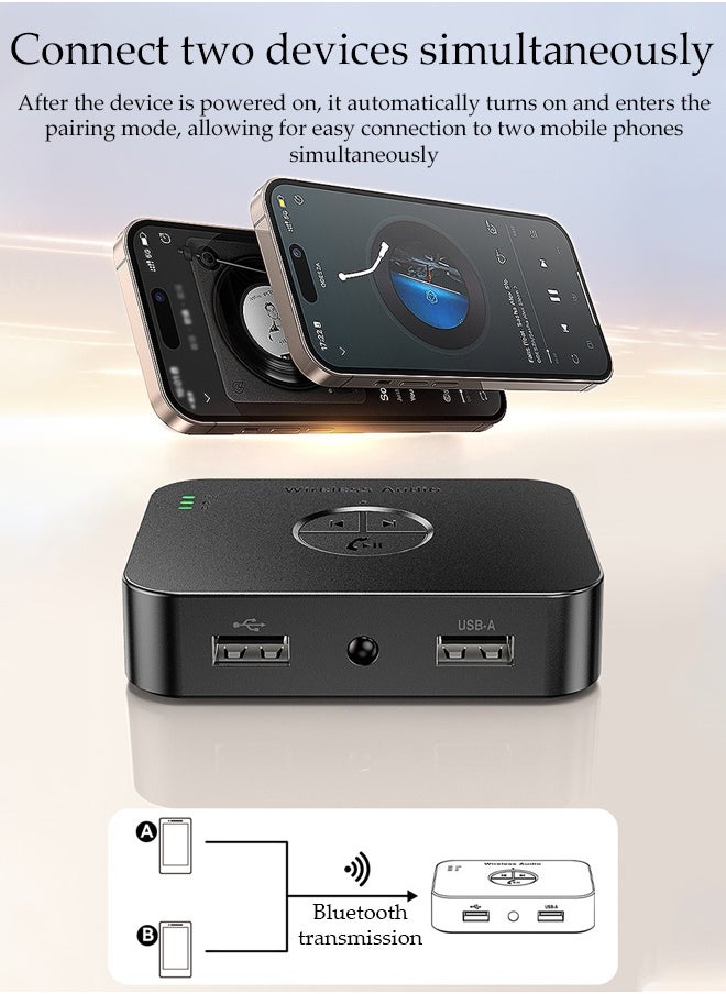 Bluetooth Receiver,Bluetooth 5.4 Car Adapter,Audio Receiver,Support Wireless/USB/Hands Free Calling ,Plug And Play，Can Connect Two Mobile Phones Simultaneously，Apply To Mobile，Pad，TV，Audio，Headset，Speaker,82*67.4*22.7mm