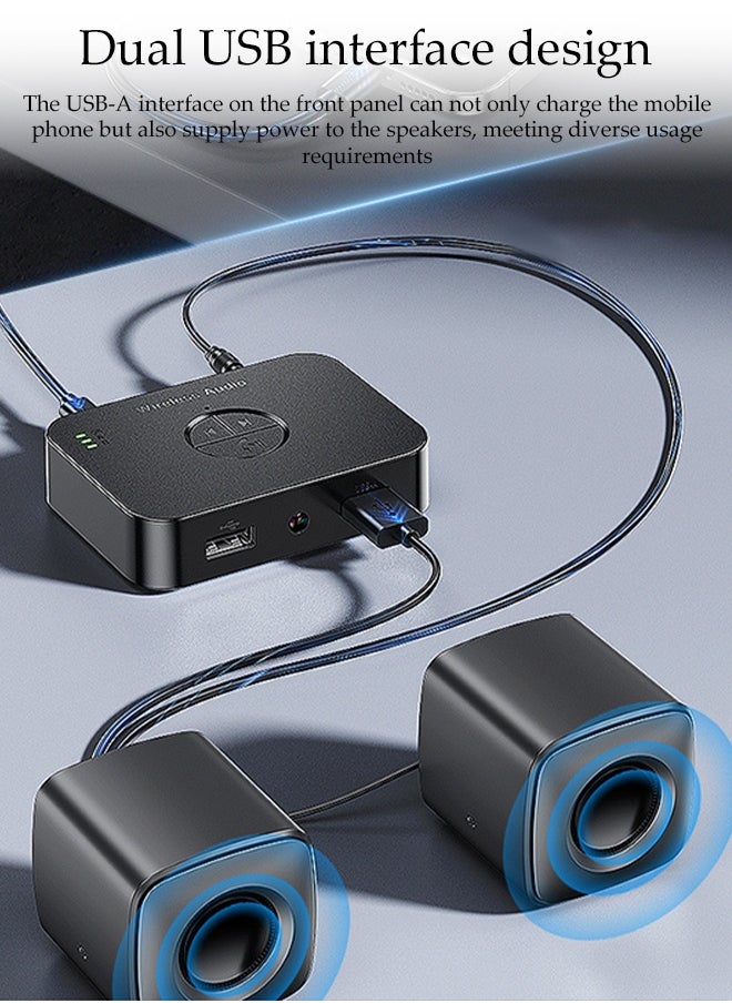 Bluetooth Receiver,Bluetooth 5.4 Car Adapter,Audio Receiver,Support Wireless/USB/Hands Free Calling ,Plug And Play，Can Connect Two Mobile Phones Simultaneously，Apply To Mobile，Pad，TV，Audio，Headset，Speaker,82*67.4*22.7mm