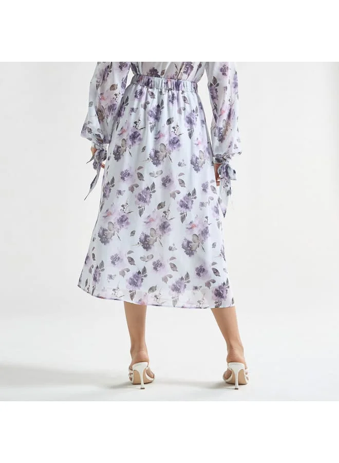 Splash FAV All-Over Floral Print Midi Skirt with Elasticised Waistband