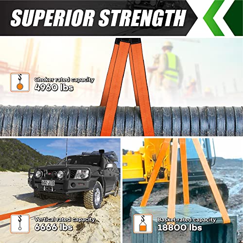PAMAZY 2PCS 2”x3FT & 2PCS 2”x7FT Supper Sturdy Lift Sling Straps, 18800 Pound Capacity Heavy Duty Eye-Eye Nylon Strap for Hoist, 2-Ply Polyester Rigging Straps, Tree Saver Recovery Straps Web Sling - Image 5