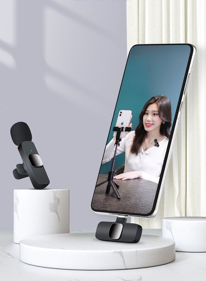 Wireless Lavalier Microphone Dual Wireless Microphone Mini Lapel Mics Plug-Play K9 Type C+Apple Transplant Video Recording Live Stream Vlog for iPhone iPad Android Devices