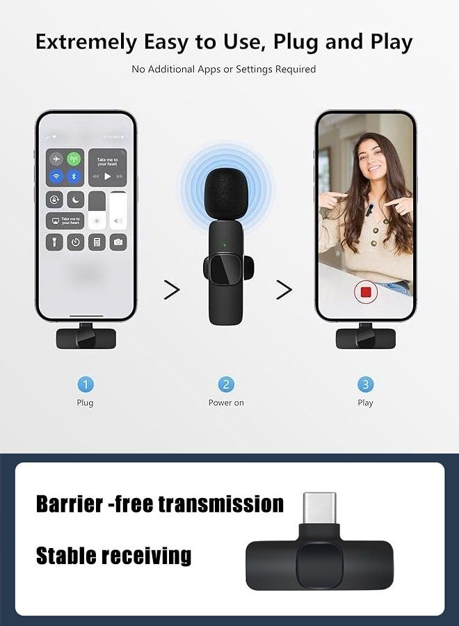 Wireless Lavalier Microphone Dual Wireless Microphone Mini Lapel Mics Plug-Play K9 Type C+Apple Transplant Video Recording Live Stream Vlog for iPhone iPad Android Devices