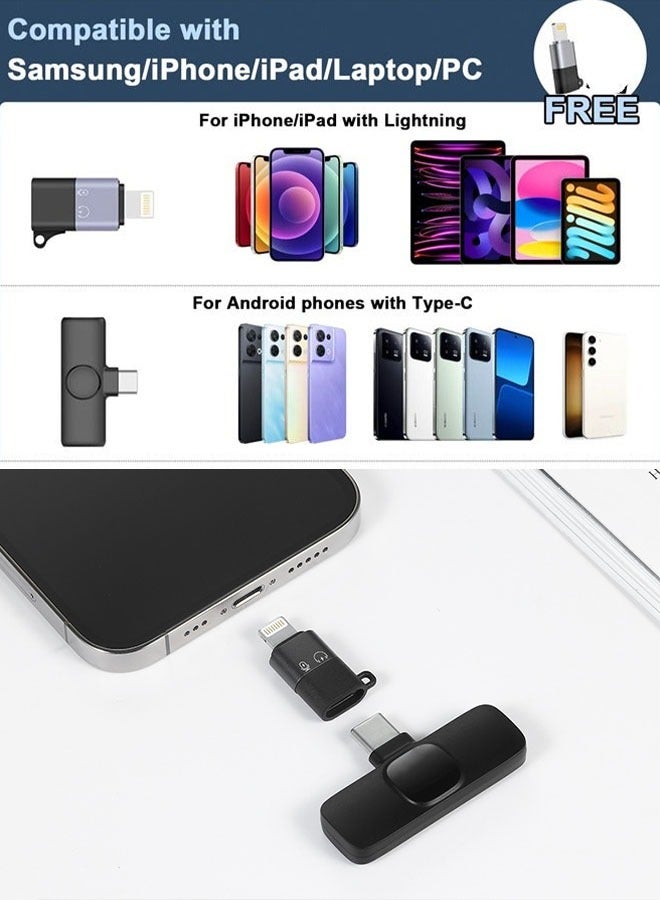 Wireless Lavalier Microphone Dual Wireless Microphone Mini Lapel Mics Plug-Play K9 Type C+Apple Transplant Video Recording Live Stream Vlog for iPhone iPad Android Devices