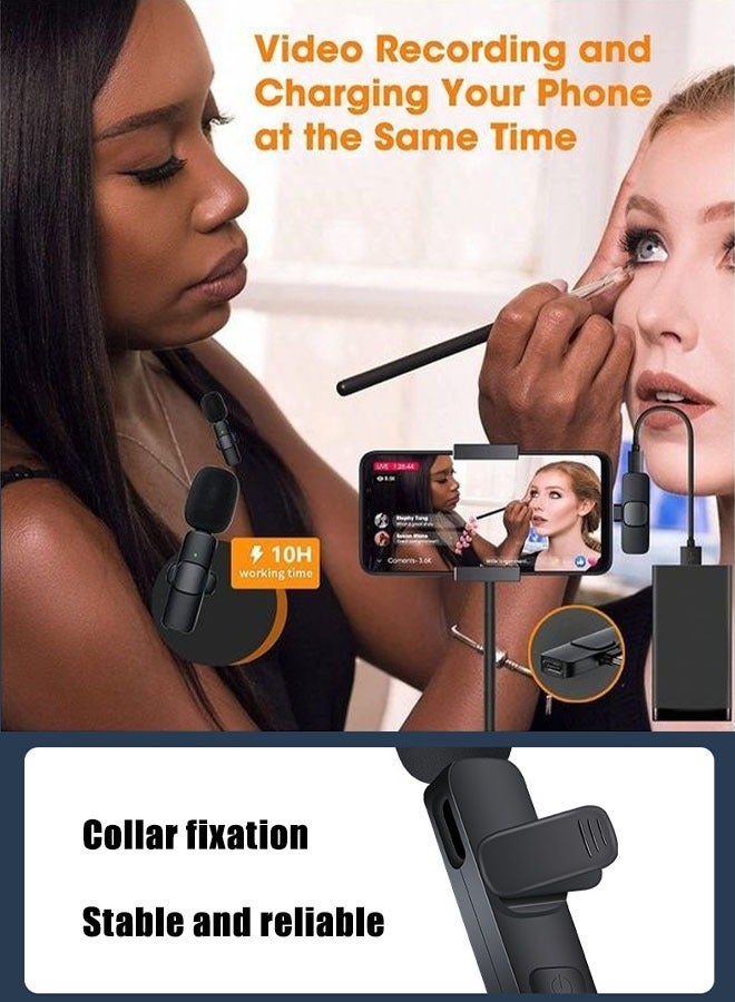 Wireless Lavalier Microphone Dual Wireless Microphone Mini Lapel Mics Plug-Play K9 Type C+Apple Transplant Video Recording Live Stream Vlog for iPhone iPad Android Devices