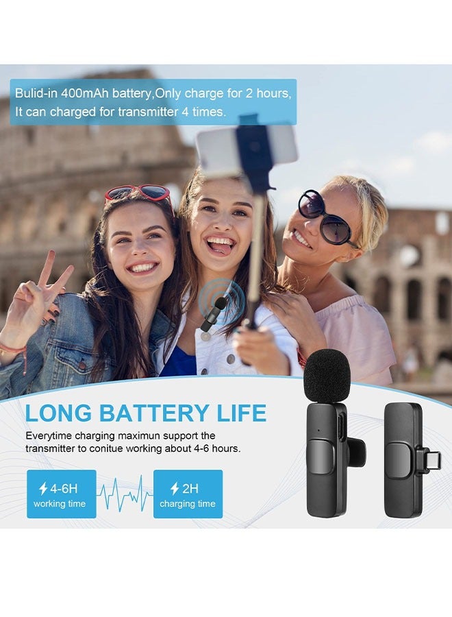 Wireless Lavalier Microphone Dual Wireless Microphone Mini Lapel Mics Plug-Play K9 Type C+Apple Transplant Video Recording Live Stream Vlog for iPhone iPad Android Devices