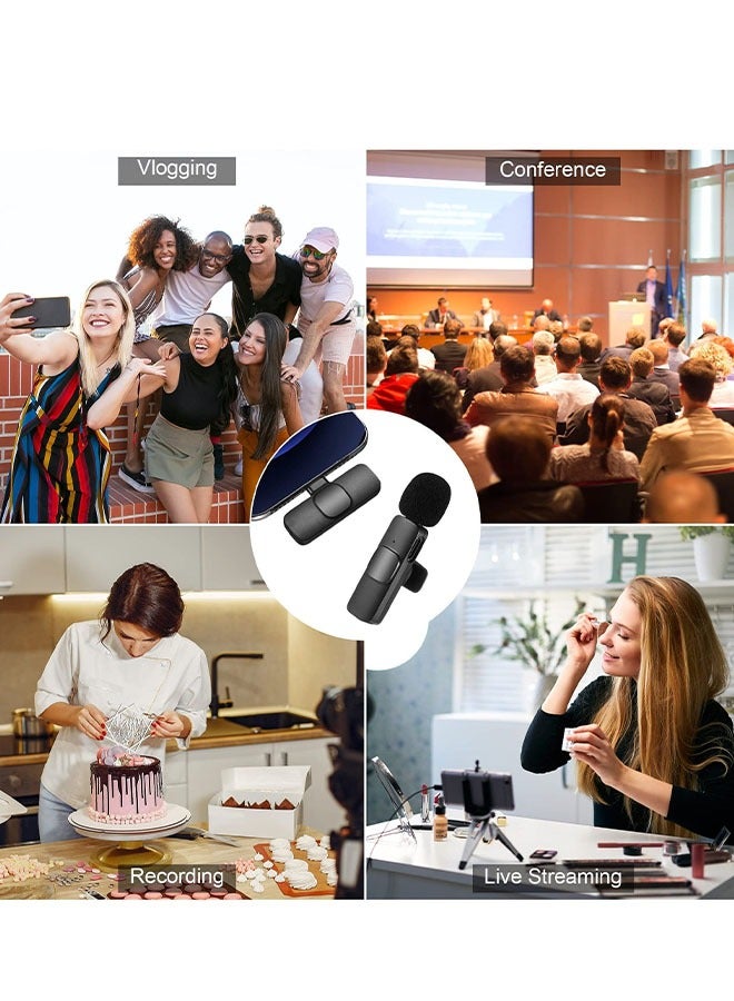 Wireless Lavalier Microphone Dual Wireless Microphone Mini Lapel Mics Plug-Play K9 Type C+Apple Transplant Video Recording Live Stream Vlog for iPhone iPad Android Devices