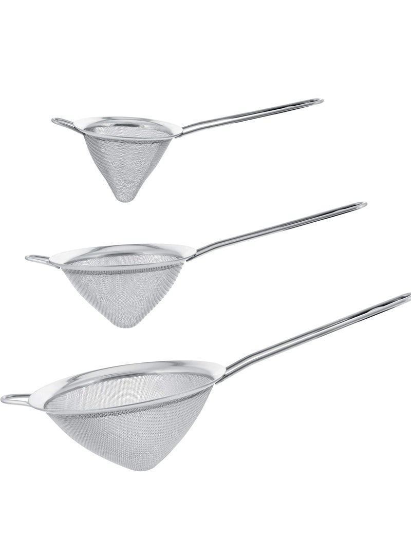 KASTWAVE Stainless Steel Strainer Skimmer Ladle, Set of 3 Premium Quality Extra Fine Twill Mesh Stainless Steel Conical Strainers to Sift, Strain, Drain and Rinse Vegetables, Pastas and Teas - Image 1