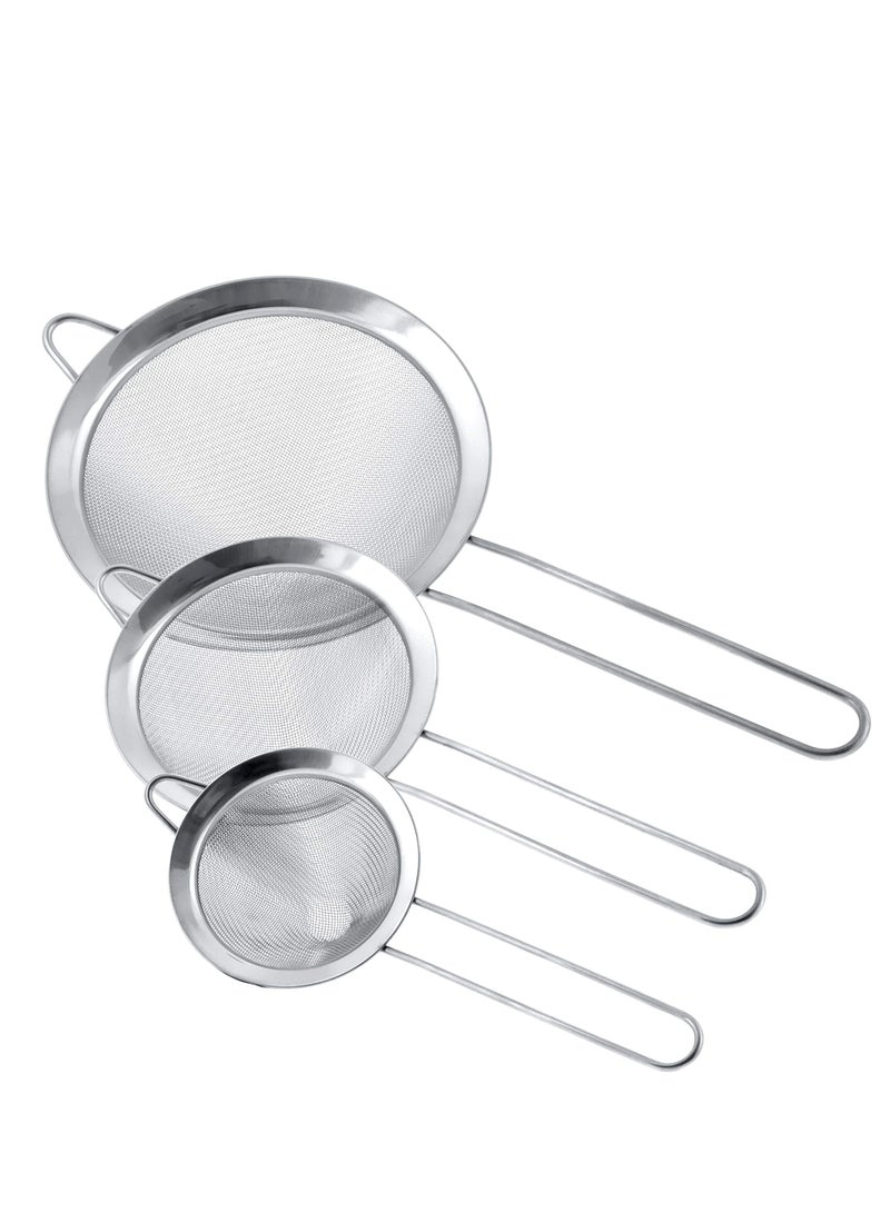 KASTWAVE Stainless Steel Strainer Skimmer Ladle, Set of 3 Premium Quality Extra Fine Twill Mesh Stainless Steel Conical Strainers to Sift, Strain, Drain and Rinse Vegetables, Pastas and Teas - Image 2