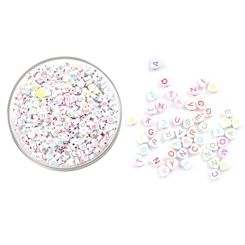 Ambitieux 400+ Heart Alphabet Letter Colorfull Beads for Bracelet Jewellery Making with 10m Elastic Thread (0.8mm) | Round, Cube and Heart Shape (Heart Multicolor White) - Image 4