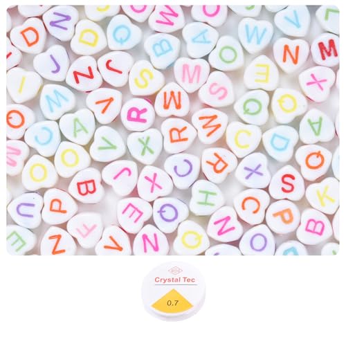Ambitieux 400+ Heart Alphabet Letter Colorfull Beads for Bracelet Jewellery Making with 10m Elastic Thread (0.8mm) | Round, Cube and Heart Shape (Heart Multicolor White) - Image 1