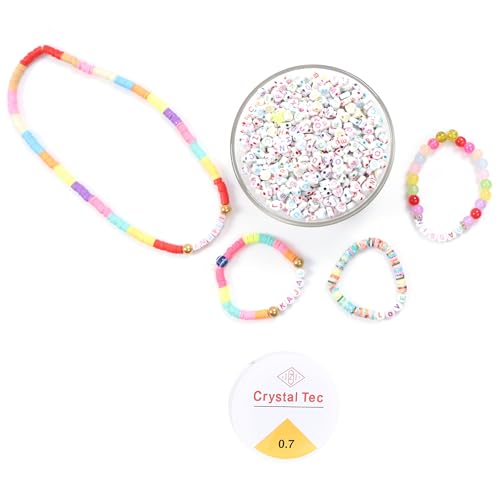 Ambitieux 400+ Heart Alphabet Letter Colorfull Beads for Bracelet Jewellery Making with 10m Elastic Thread (0.8mm) | Round, Cube and Heart Shape (Heart Multicolor White) - Image 2