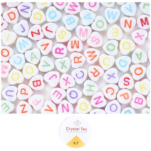 Ambitieux 400+ Heart Alphabet Letter Colorfull Beads for Bracelet Jewellery Making with 10m Elastic Thread (0.8mm) | Round, Cube and Heart Shape (Heart Multicolor White) - Image 5