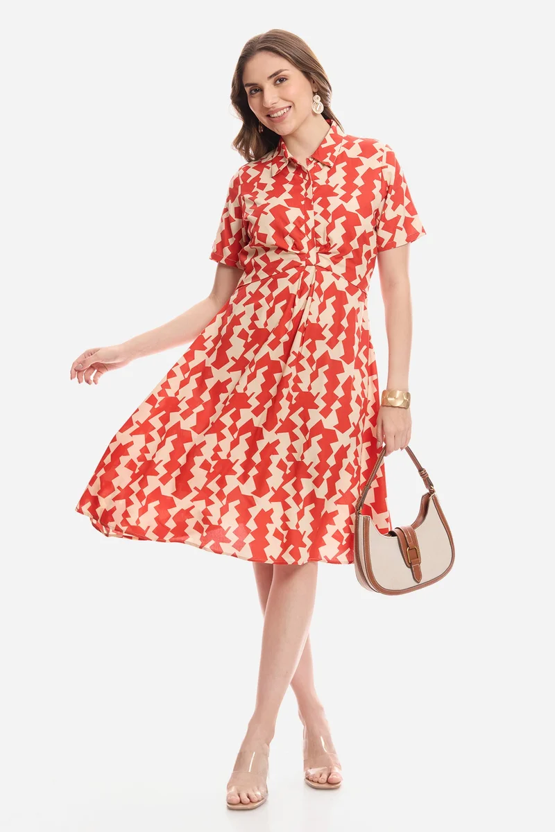 فيرجيو Abstract Viscose Knee Length Workwear Dress for Women