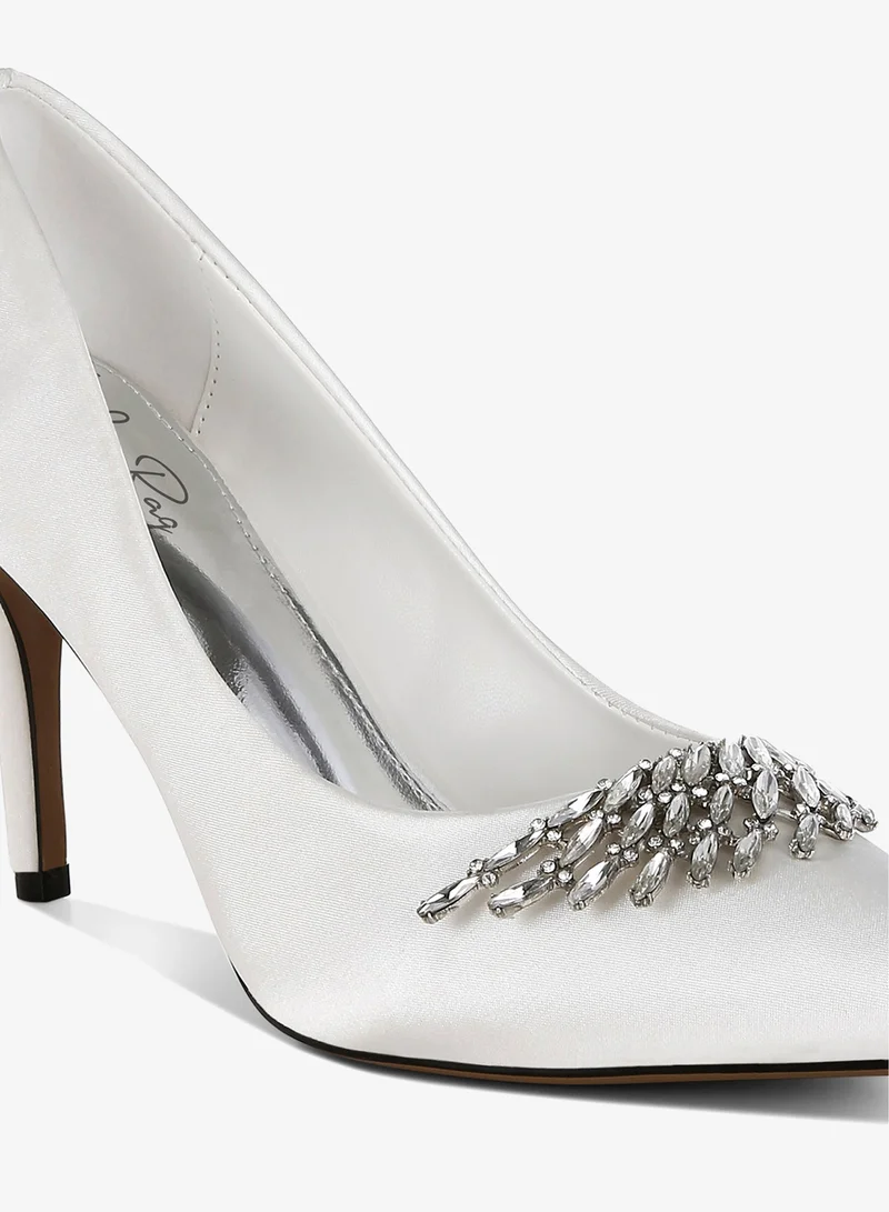 London Rag  Diamante Brooch Detail Satin Pumps in White for Women | Best Price UAE