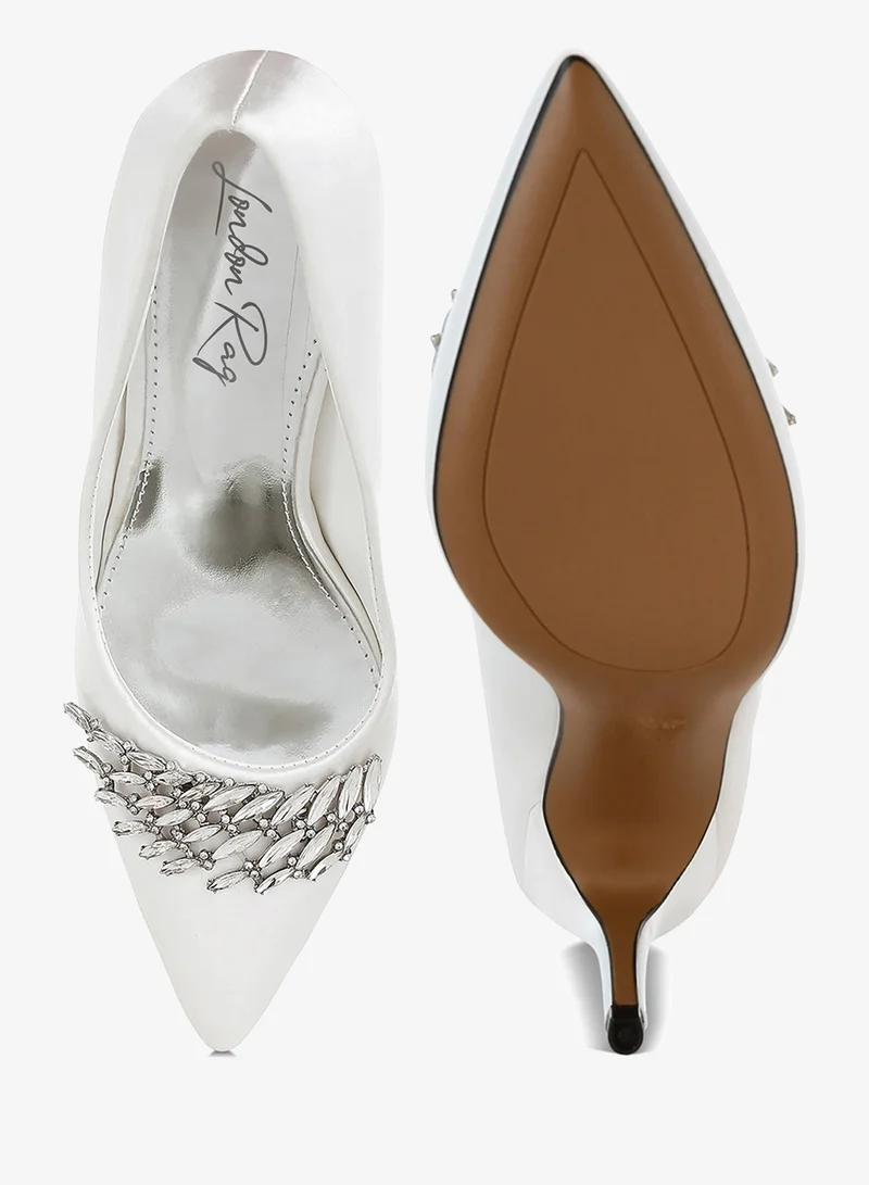 London Rag  Diamante Brooch Detail Satin Pumps in White for Women | Best Price UAE