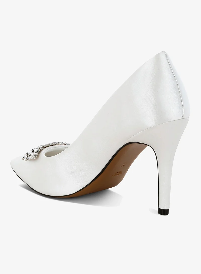 London Rag  Diamante Brooch Detail Satin Pumps in White for Women | Best Price UAE