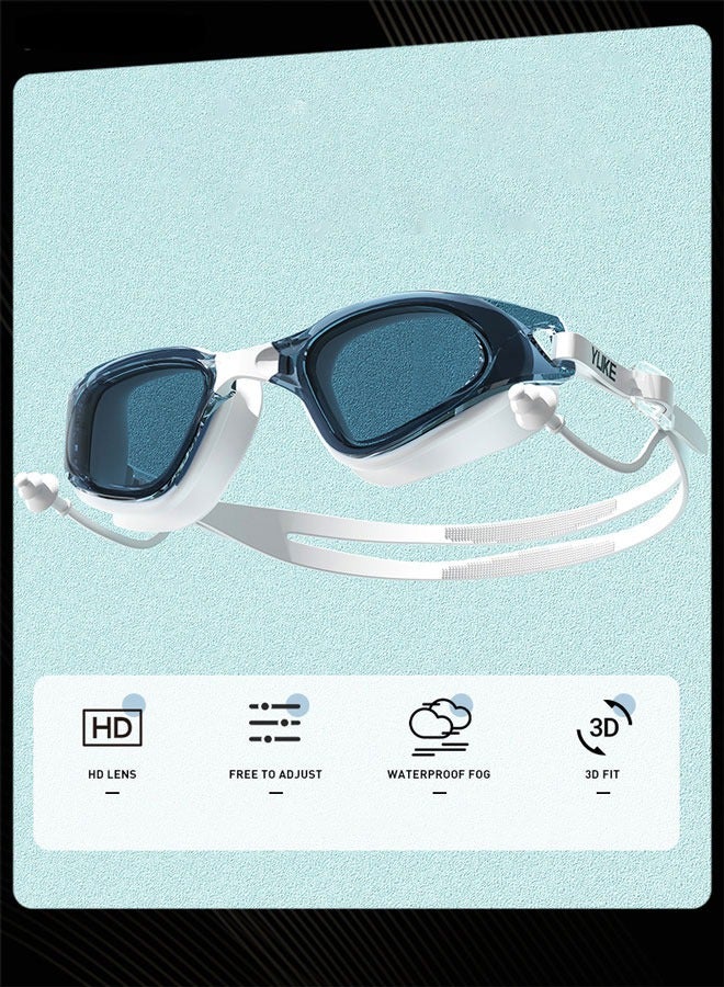 YUKE High Clarity Waterproof Anti Fog Wide Frame Swim Goggles with Adjustable Strap and Integrated Earplugs for Women Men Swimming - Image 2