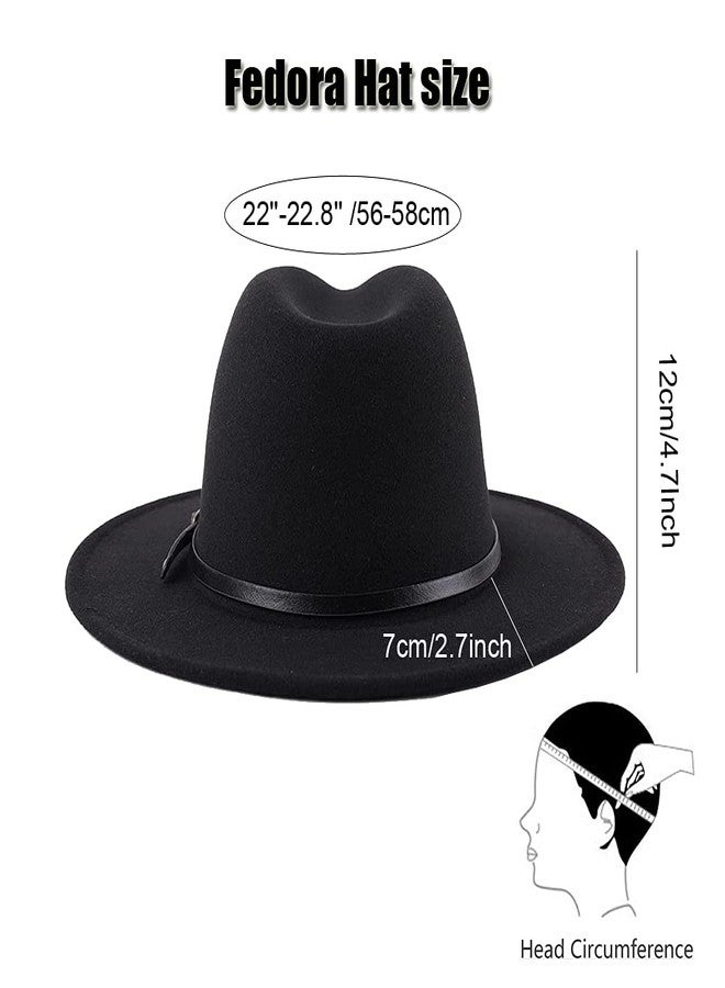 NaRaMax Classic Fashion Black Wide Brim Felt Fedora Panama Hat with Belt Buckle for Unisex - Image 2