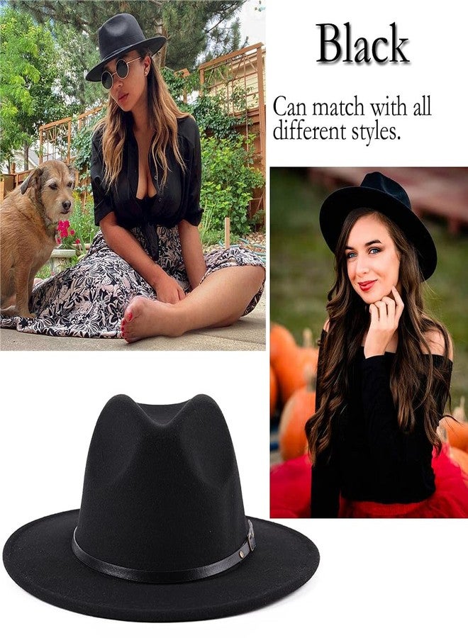 NaRaMax Classic Fashion Black Wide Brim Felt Fedora Panama Hat with Belt Buckle for Unisex - Image 5