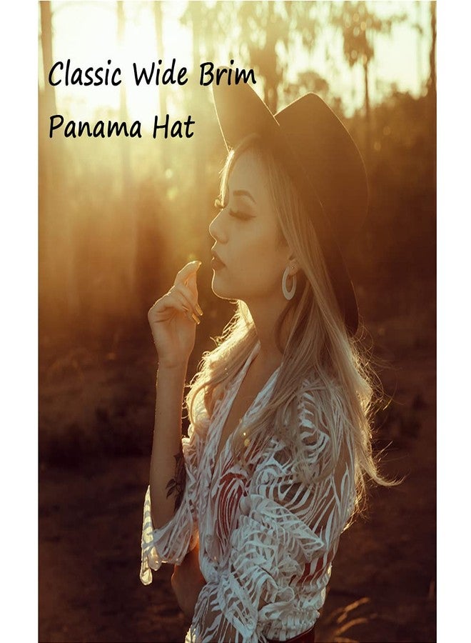 NaRaMax Classic Fashion Black Wide Brim Felt Fedora Panama Hat with Belt Buckle for Unisex - Image 3