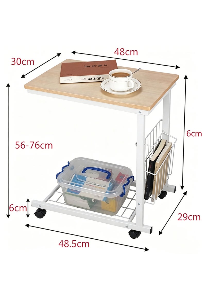 Height Adjustable Side Table, C Shaped End Table with Wheels & Storage Basket, Rolling Overbed Bedside Desk, TV Tray Table for Couch, Sofa, Bed, Living Room, Bedroom, Laptop - Image 2