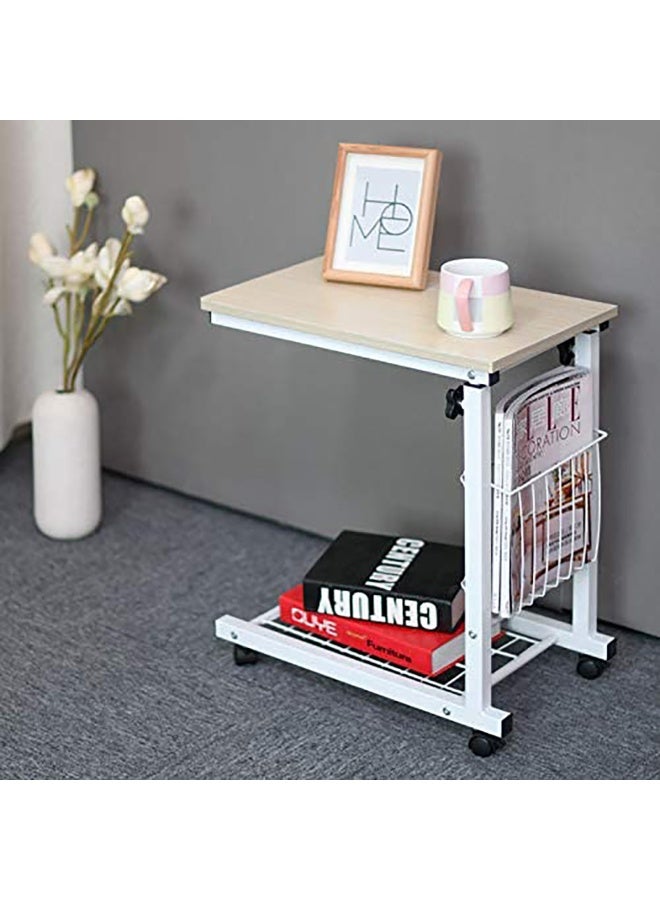 Height Adjustable Side Table, C Shaped End Table with Wheels & Storage Basket, Rolling Overbed Bedside Desk, TV Tray Table for Couch, Sofa, Bed, Living Room, Bedroom, Laptop - Image 4