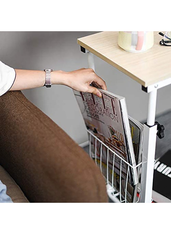 Height Adjustable Side Table, C Shaped End Table with Wheels & Storage Basket, Rolling Overbed Bedside Desk, TV Tray Table for Couch, Sofa, Bed, Living Room, Bedroom, Laptop - Image 5
