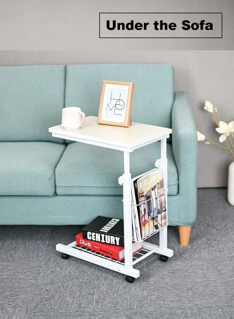Height Adjustable Side Table, C Shaped End Table with Wheels & Storage Basket, Rolling Overbed Bedside Desk, TV Tray Table for Couch, Sofa, Bed, Living Room, Bedroom, Laptop - Image 3