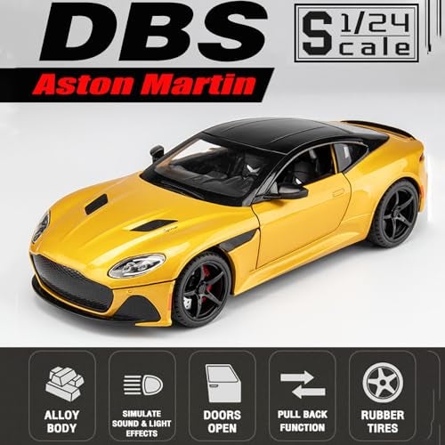 DEZICON 1:24 Big Aston Martin Toy Car Diecast Model Alloy Diecast Metal Cars with Sound Light Pullback Openable Door Toy Car for Kids Best Gifts Toys for Boys, Yellow - Image 5