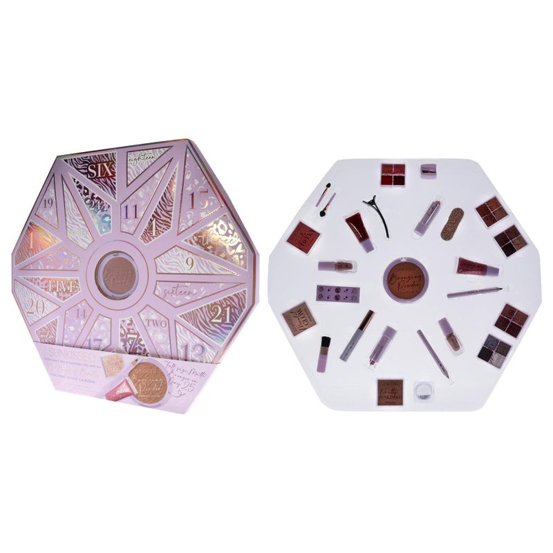 Sunkissed Christmas 25 Days of Beauty - Face, Lips and Eye Makeup - 2 Nail Polishes and 3 Cosmetic Brush Applicators - Vegan Formula - 25 Makeup Products and Accessories - 1 pc Gift Set - Image 4