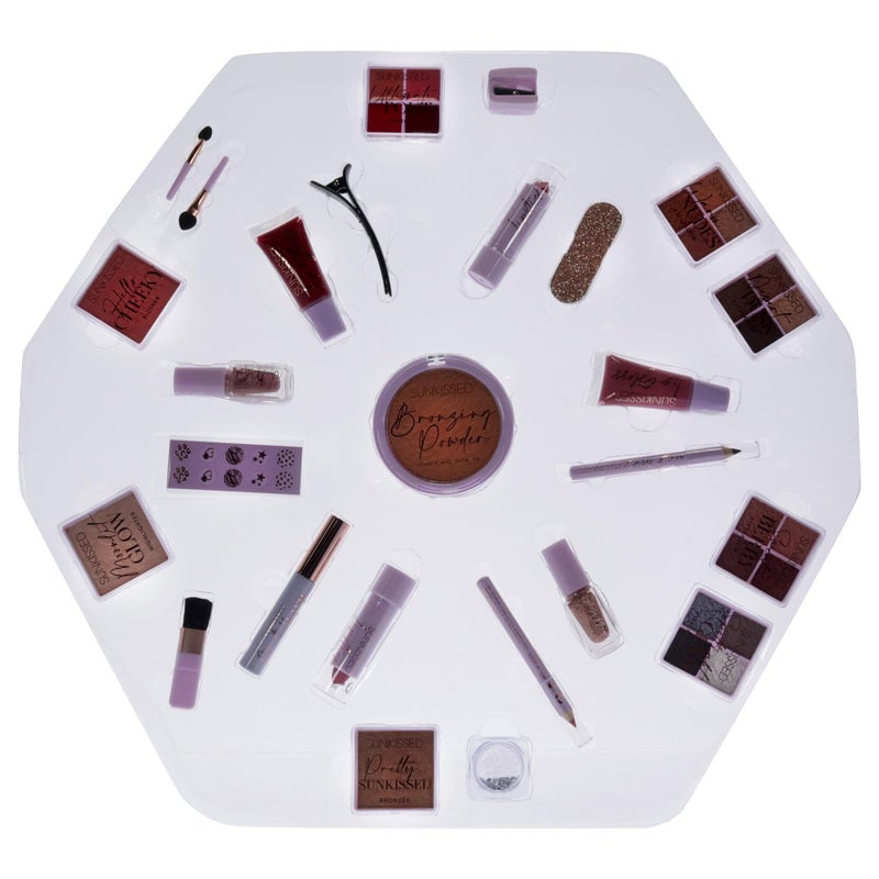 Sunkissed Christmas 25 Days of Beauty - Face, Lips and Eye Makeup - 2 Nail Polishes and 3 Cosmetic Brush Applicators - Vegan Formula - 25 Makeup Products and Accessories - 1 pc Gift Set - Image 2