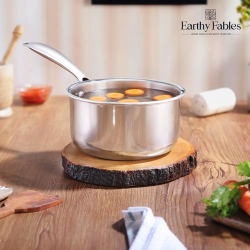 Earthy Fables Triply Stainless Steel Saucepan, Milk Pan/Tea Pan/Chai Pan, 14cm, 1.1Ltr, 0.67kg, Food Safe, Easy to Clean & Rust Resistant, Stove & Induction Bottom - Image 5
