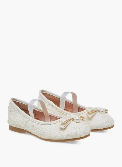JUNIORS Bow Accent Ballerina Shoes with Elasticated Strap