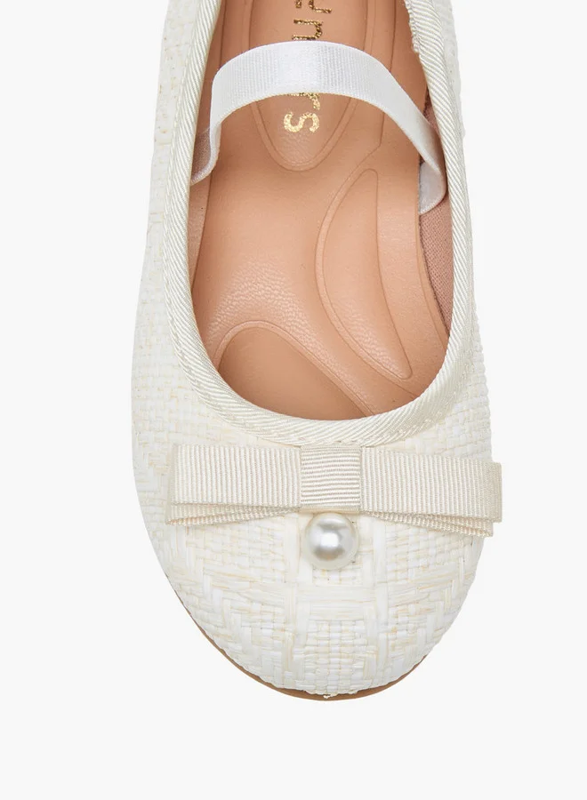 JUNIORS Bow Accent Ballerina Shoes with Elasticated Strap