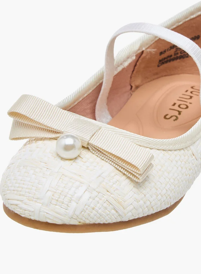 JUNIORS Bow Accent Ballerina Shoes with Elasticated Strap