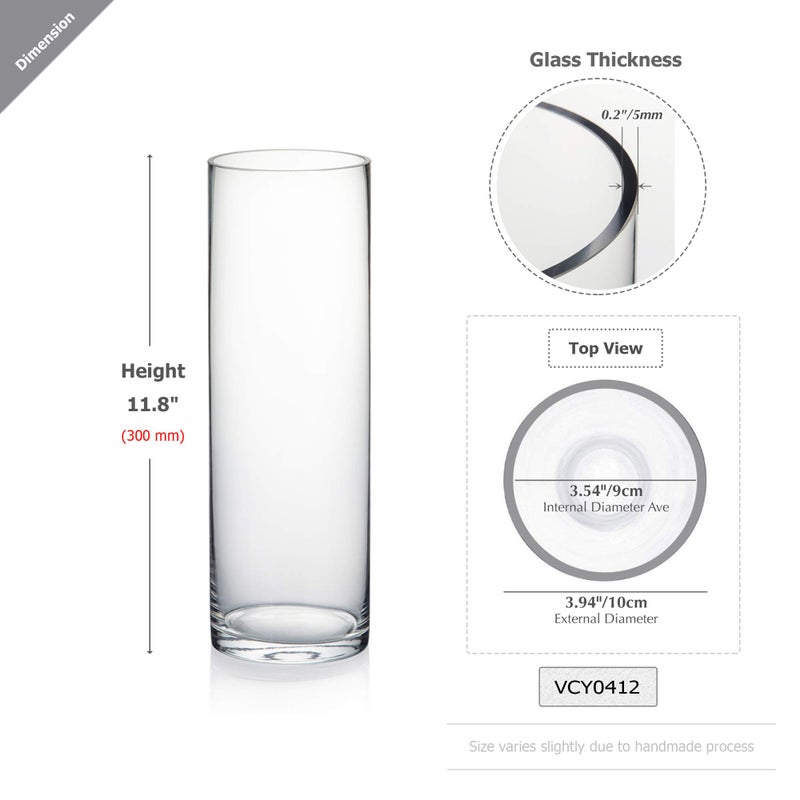 WGVI Quality Thick Weighted Clear Cylinder Glass Vases, 4" W x 12" H, Flower Arrangement Floating Candle Holders Wedding Centerpieces Terrarium Planter Floral Countertop Storage Container, 1 Piece - Image 2