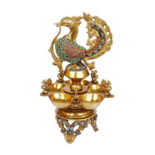 Artvarko Peacock Diya Table Oil Lamp Brass with Inlay Traditional Handmade Lamp for Temples Puja Festival Gifts & Home Décor Height: 12 Inch - Image 2