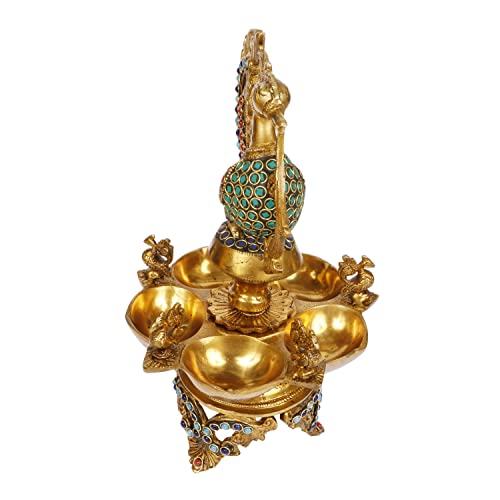 Artvarko Peacock Diya Table Oil Lamp Brass with Inlay Traditional Handmade Lamp for Temples Puja Festival Gifts & Home Décor Height: 12 Inch - Image 5
