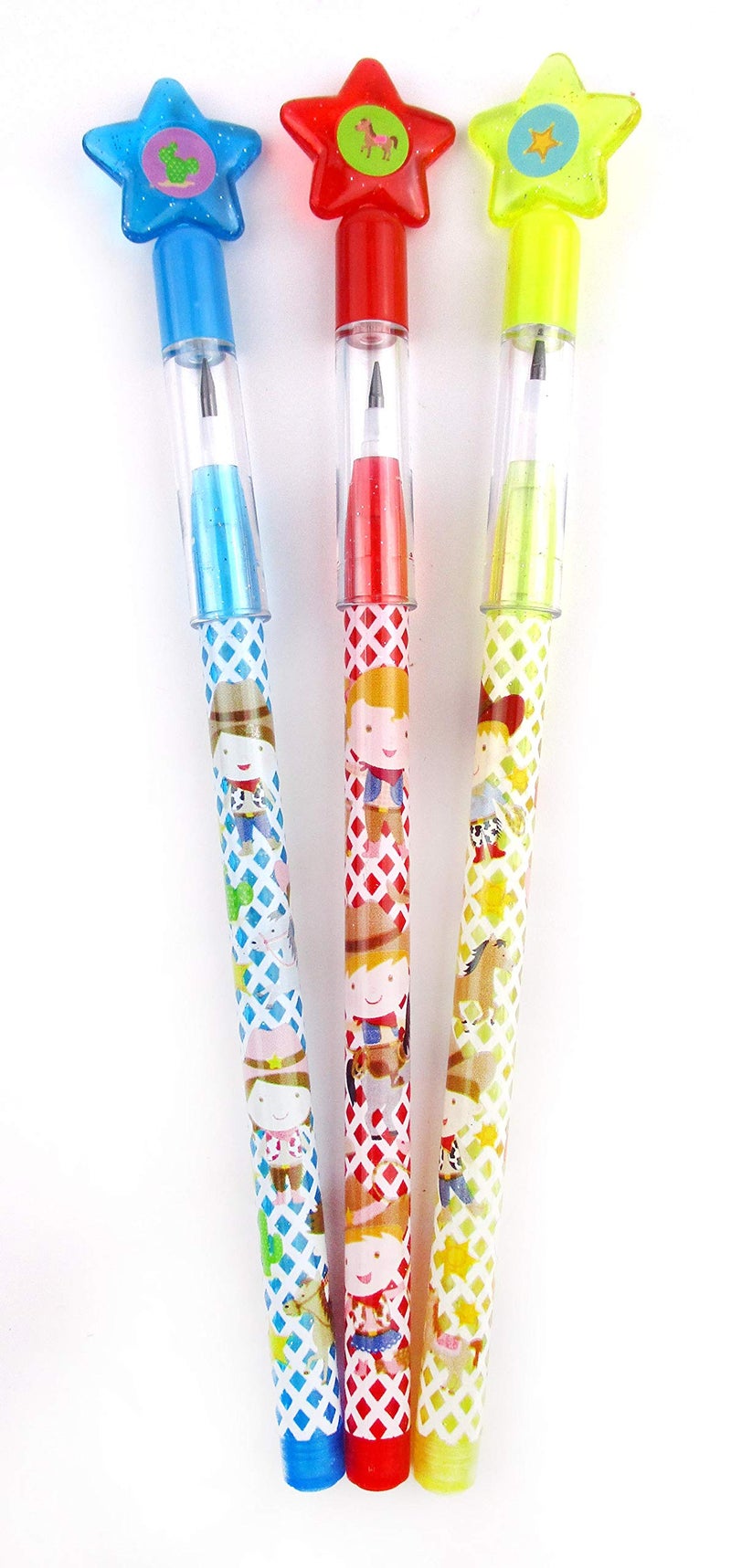 TINYMILLS 24 Pcs Western Cowboy Cowgirl Multi Point Stackable Pencil with Eraser for Western Birthday Party Favor Prize Carnival Goodie Bag Stuffers Classroom Rewards Pinata Fillers - Image 3