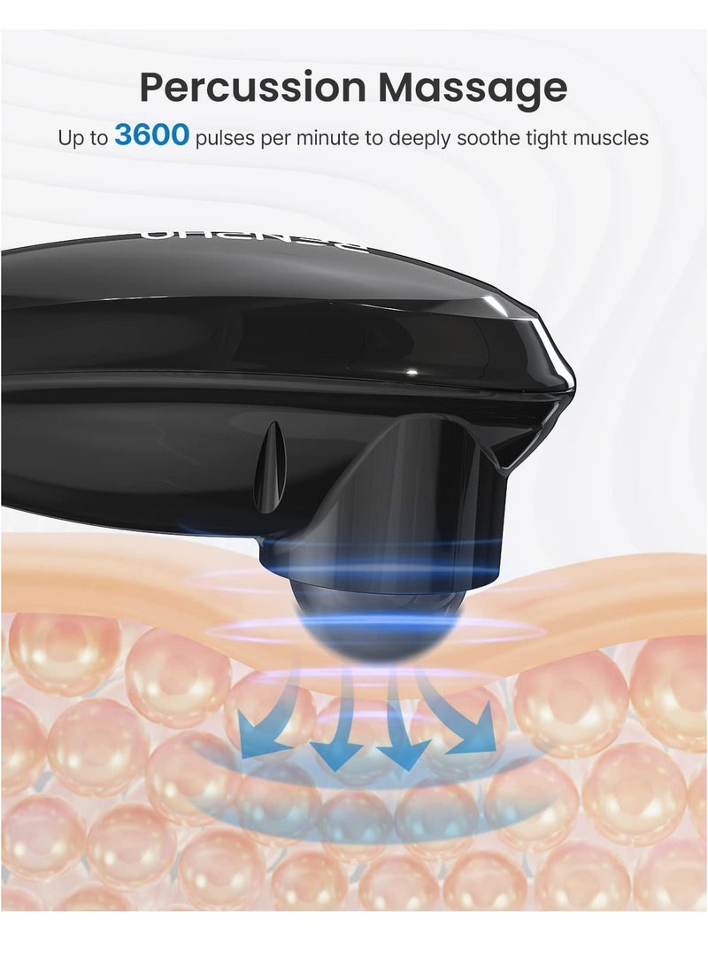Rechargeable Hand Held Deep Tissue Cordless Electric Percussion Body Massage With Portable Design, Black